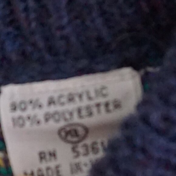 VTG '80s Koman Blue Green Biggie Cosby Eclectic Grandpa Crewneck Knit Sweater XL - Picture 5 of 10